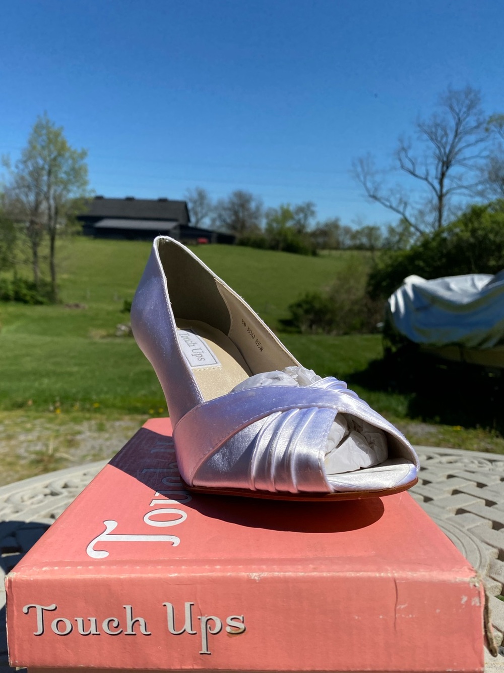 Touch Ups white Satin Peep-Toe Heel
